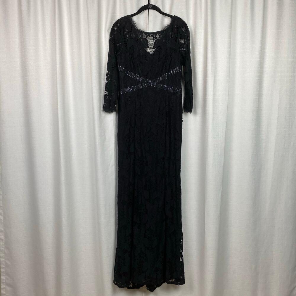 Adrianna Papell Black Lace Bustle Maxi Dress Gown Sz.8